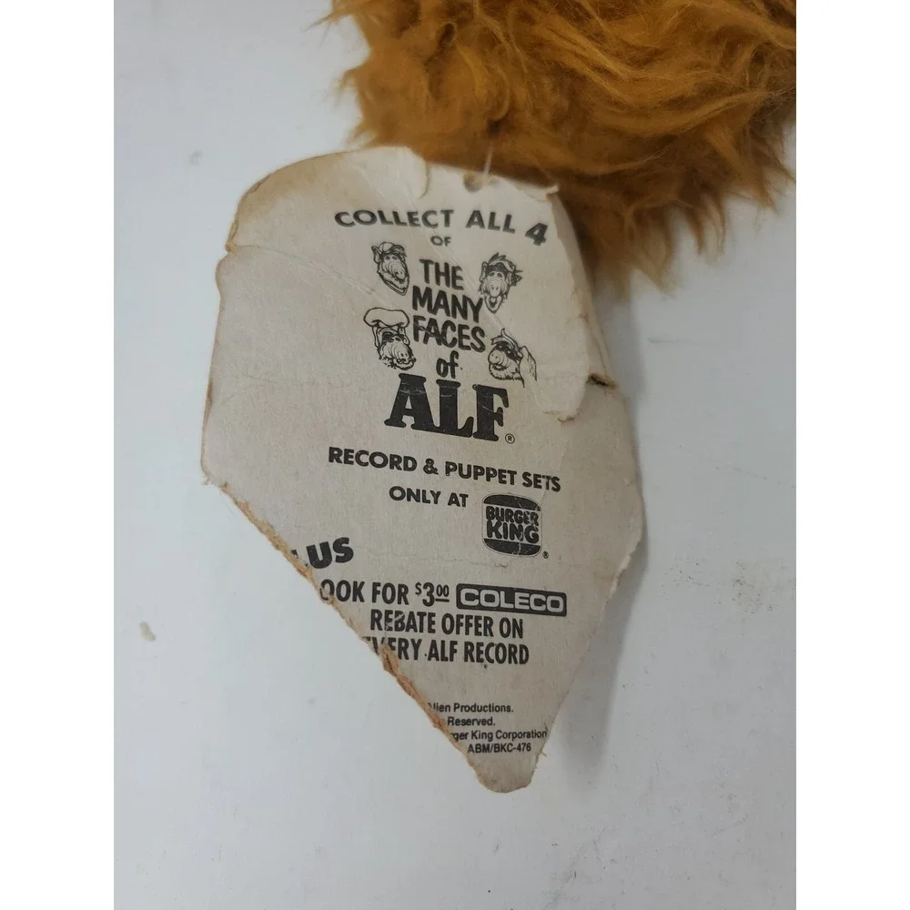 Vintage Alf Puppet 1988 Burger King Chef Cookin With Alf Plush Hand Puppet #423
